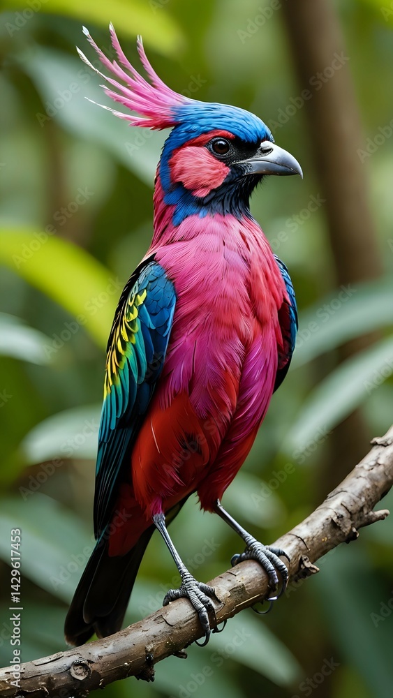 Obraz premium red crested bird perched on a tree trunk