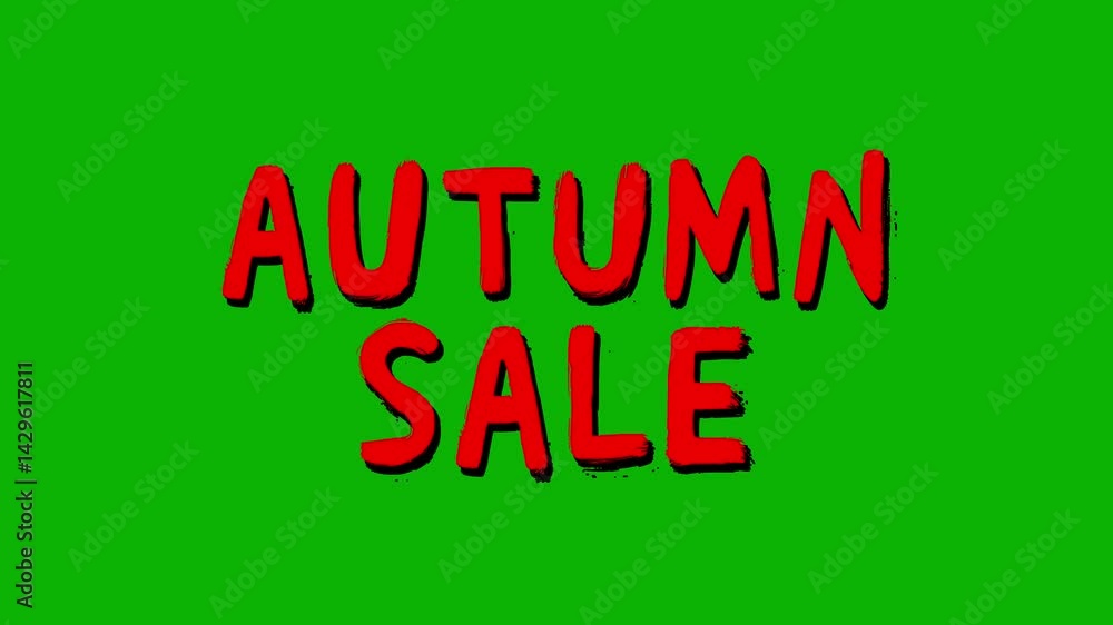 Animated “AUTUMN SALE” Text in Bold Red Handwritten Style – Isolated on Green Screen Chroma Key Background for Seasonal Promotions and Marketing Videos Animated “AUTUMN SALE” Text in Bold Red Handwritten Style – Isolated on Green Screen Chroma Key Background for Seasonal Promotions and Marketing Videos
