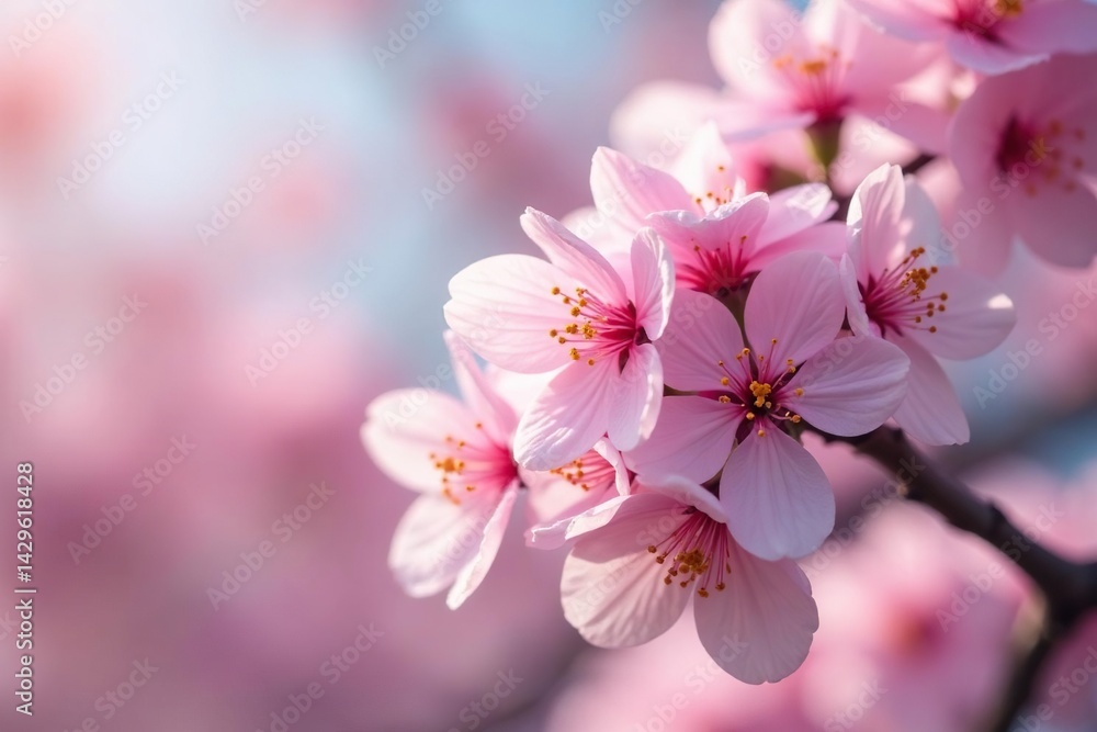 Delicate pink sakura blossoms, full bloom, soft petals , cherry blossom, background, pink background Delicate pink sakura blossoms, full bloom, soft petals , cherry blossom, background, pink background