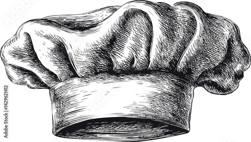 Sketch of a classic chef's hat with intricate shading details. Vector illustration