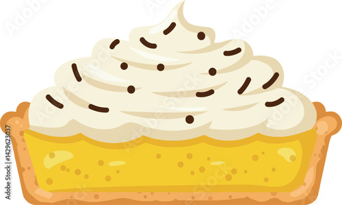 Lemon Meringue Pie Slice with Cream Topping and Sprinkles Vector Illustration 