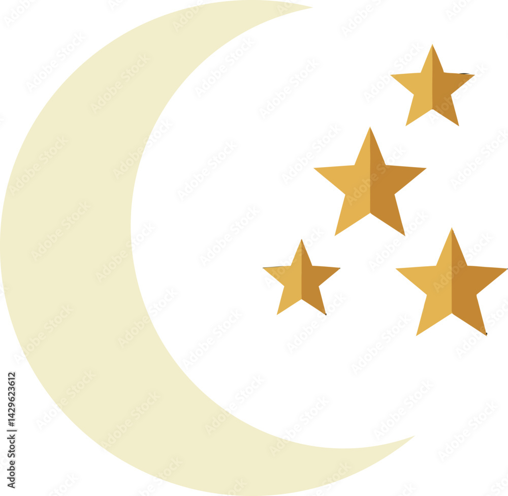 Obraz premium Crescent moon with four golden stars vector illustration celestial night sky design 