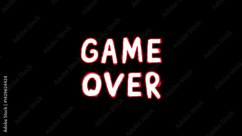 Animated “GAME OVER” Text in Bold White Handwritten Style – Isolated on Black Background for Gaming, Streaming, and Video Projects Animated “GAME OVER” Text in Bold White Handwritten Style – Isolated on Black Background for Gaming, Streaming, and Video Projects