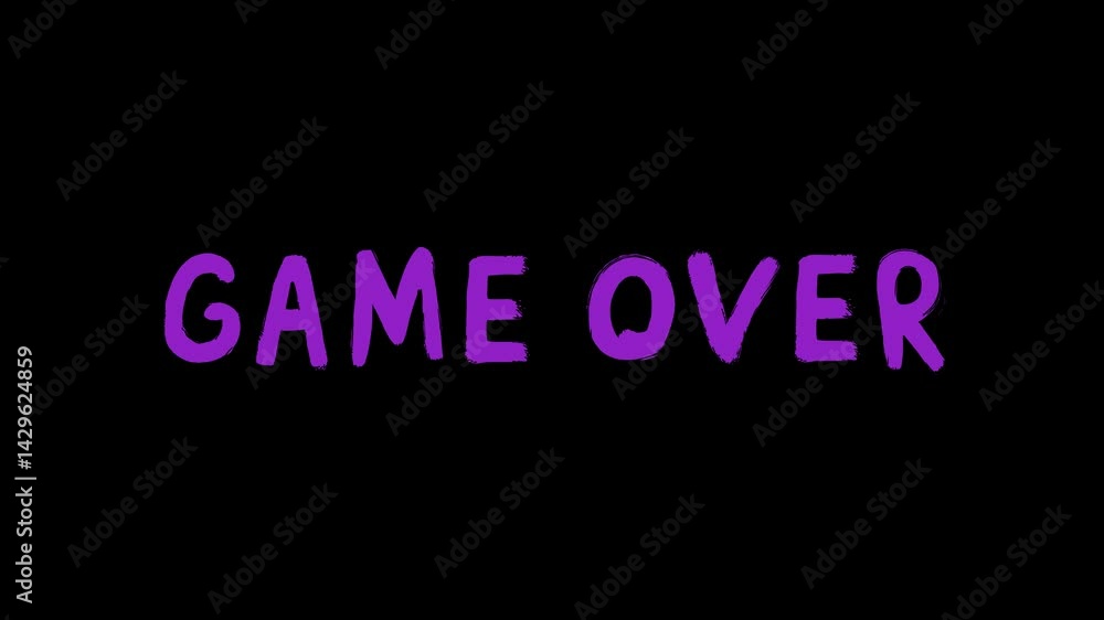 Looping animation of “GAME OVER” in deep purple cartoon-style letters on a solid black background. Smooth and subtle, great for retro or casual game UIs and overlays. Looping animation of “GAME OVER” in deep purple cartoon-style letters on a solid black background. Smooth and subtle, great for retro or casual game UIs and overlays.