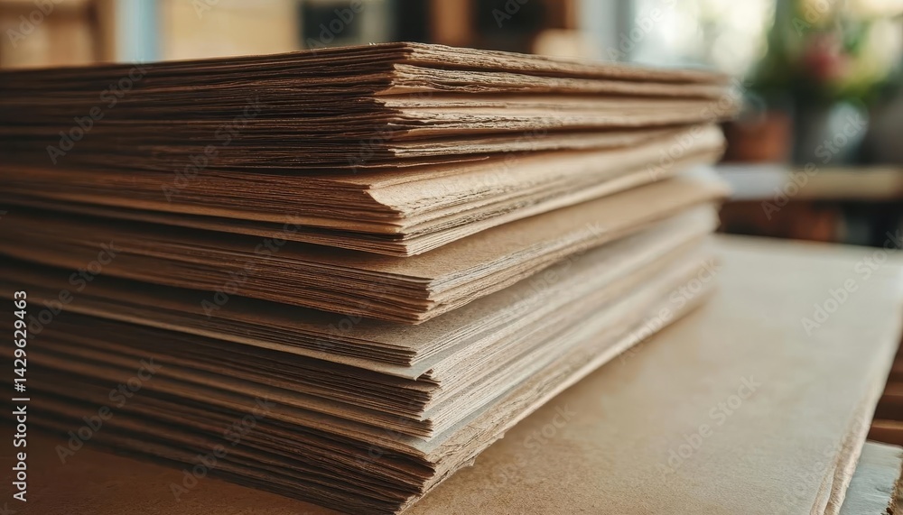 Obraz premium A closeup of recycled paper products on a desk, EcoFriendly Products, Simple and practical