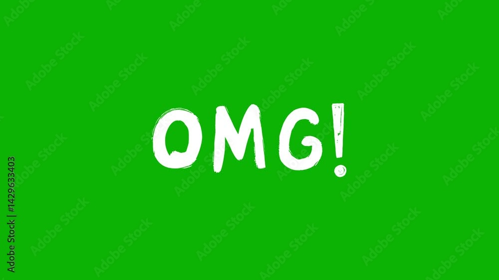 Animated white word “Omg!” in a sloppy font isolated on a green screen on a chroma key background, keying Animated white word “Omg!” in a sloppy font isolated on a green screen on a chroma key background, keying