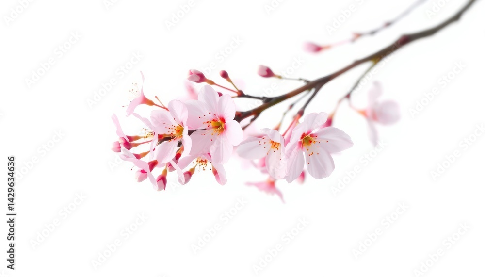 Fototapeta premium Delicate Pink Blossom Branch Against White Background