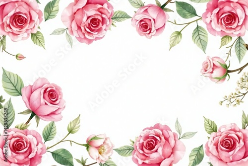 Delicate watercolor roses & leaves, repeating pattern, botanical, illustration