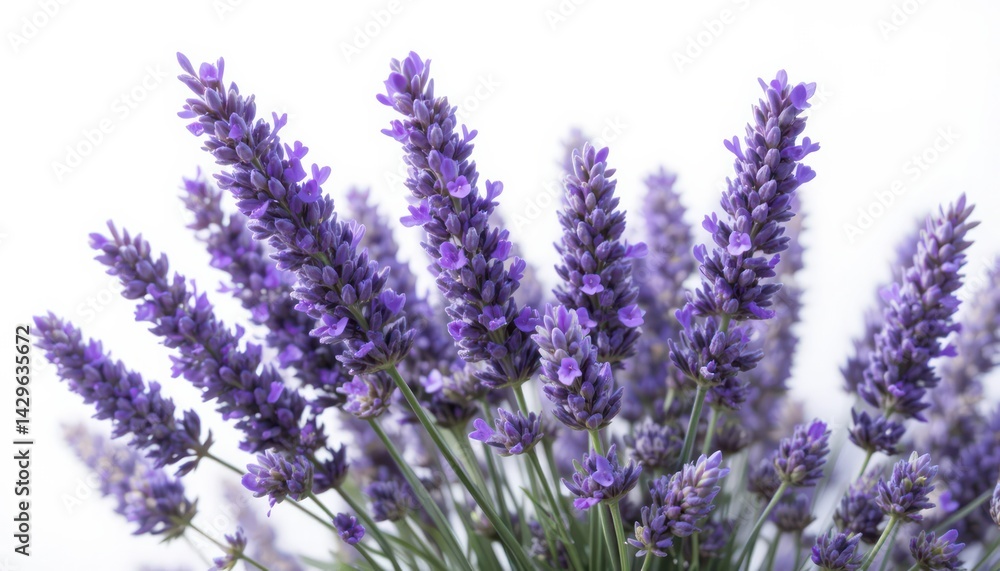 Obraz premium Purple Blossom Arrangement Close Up Against White Background