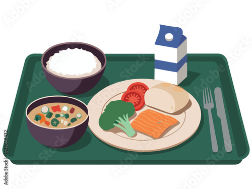 japanese rice day school meal isolated vector illustration on white background