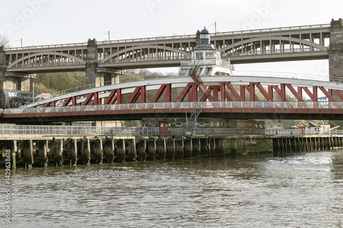 Obraz na płótnie Beautiful view of Swing bridge and The High level bridge spanning the River Tyne connecting Newcastle upon tyne and Gateshead in North East England. use it as your Wallpaper, Poster and Space for text w salonie