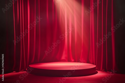Red stage spotlight, circular podium