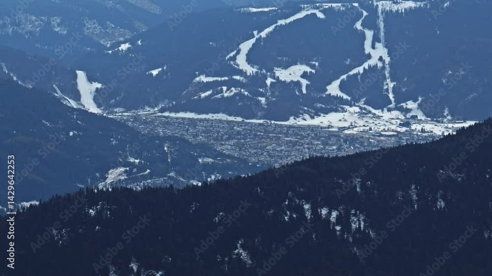 Laber Close The view to Garmisch-Partenkirchen and Ettal from the mountain station ...