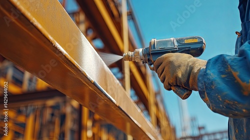 Fototapeta Naklejka Na Ścianę i Meble -  Industrial metal beam undergoing a protective paint application.