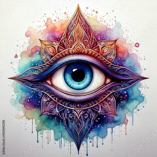 watercolor third Eye Symbol with Pastel Galaxy Colors – High niche appeal