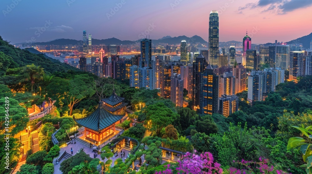 Fototapeta premium Innovative digital technology roadmap for business advancement against a cityscape with data flow.
