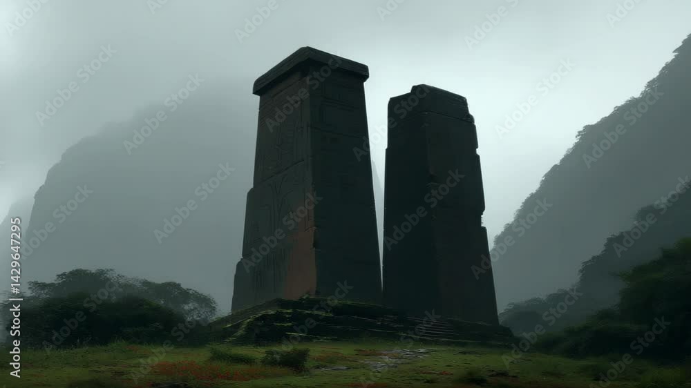 Ancient Towers in Misty Valley Ancient Towers in Misty Valley