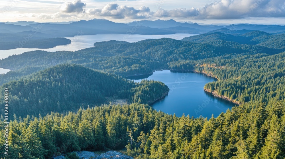 Obraz premium Aerial view of a dense coniferous forest stretching to the horizon