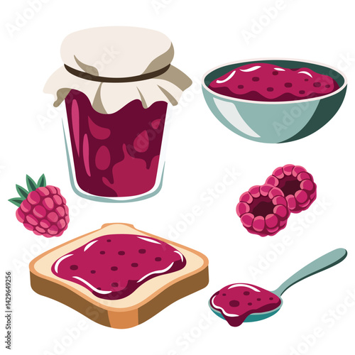 red berry jam jar fresh fruit isolated vector illustration on white background