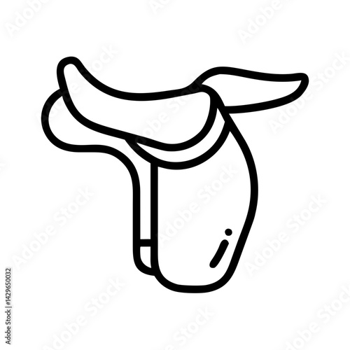 Western-style saddle icon in black outline, minimalist equestrian gear symbol perfect for cowboy themes, ranch illustrations, rodeo visuals or horse riding design