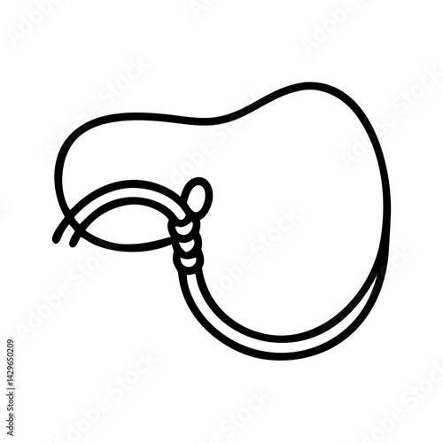 Simple black line illustration of a western cowboy saddle with rope detail, isolated on white background, minimalist ranch equipment or horse riding icon