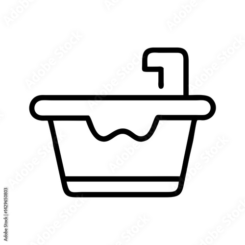 Minimalist line icon of bathtub with faucet and bubbles, black outline symbol for bathroom design, hygiene concepts or spa and relaxation visuals