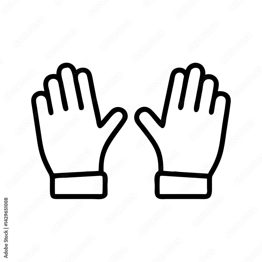 Minimalist gloves icon in black outline style, protective handwear symbol perfect for winter clothing, safety gear, outdoor activities or medical themes Minimalist gloves icon in black outline style, protective handwear symbol perfect for winter clothing, safety gear, outdoor activities or medical themes