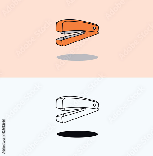 Stapler Illustration with Counterpart Black and White Outline Design