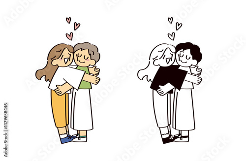 抱き合う男女のイラストセット