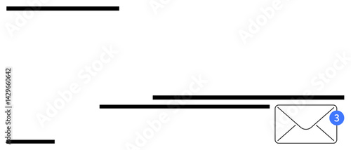 Envelope icon with a blue notification badge showing three new messages, emphasizing communication. Ideal for email management, user notifications, messaging apps, mailing services, online platforms