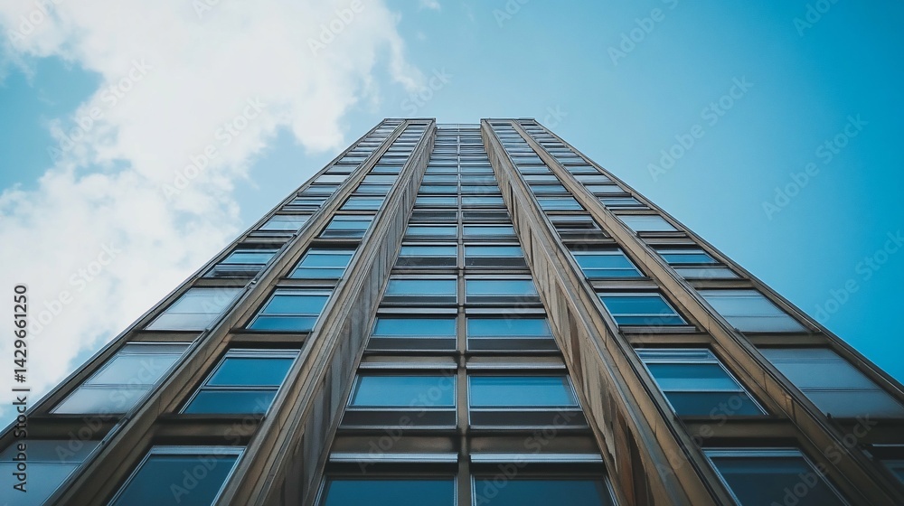 Obraz premium Ascending Architectural View Against a Cloudy Sky perfect for city skyline merchandise and souvenirs