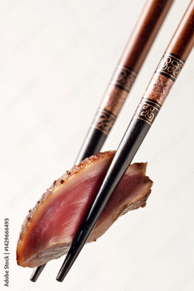 Naklejka premium Seared Tuna Steak with Chopsticks Japanese Cuisine