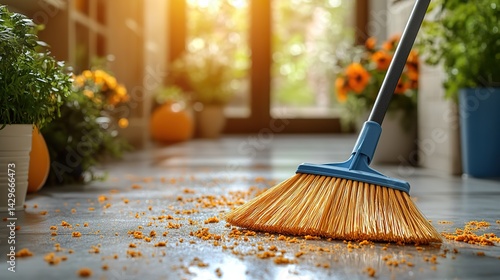 Wallpaper Mural a close up of a broom sweeping dust and debris from a bright kitchen floor highlighting the importance of cleanliness in daily life Torontodigital.ca