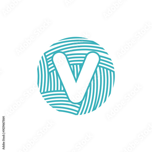 Yarn Ball With Letter V Logo Design