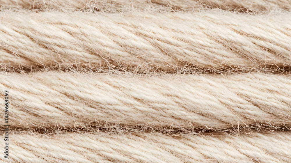 Fototapeta premium Close-up view of stacked, light beige, braided ropes.