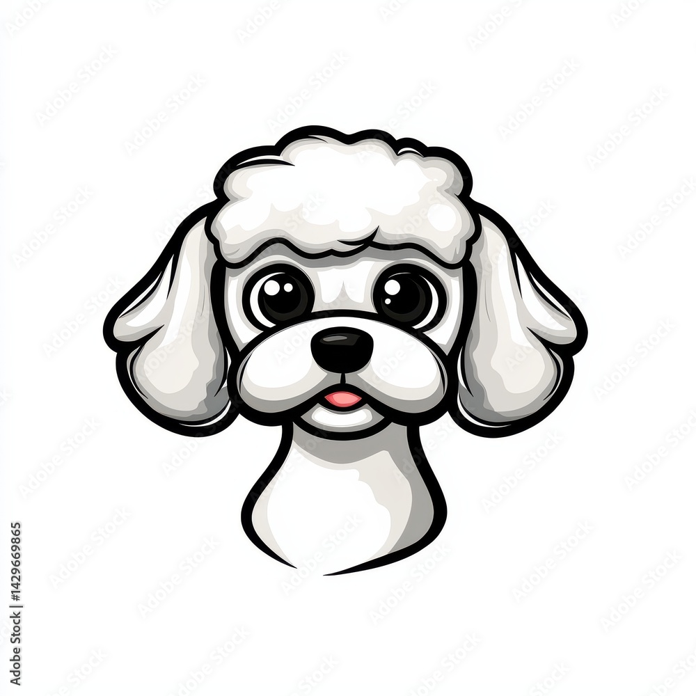 Fototapeta premium Cartoon illustration of a poodle with curly white and gray fur and expressive eyes