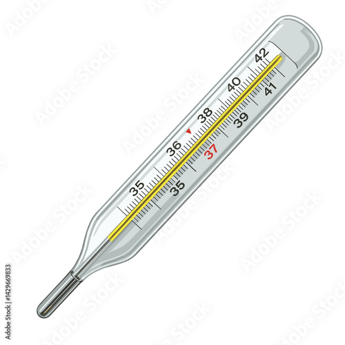 Realistic Vector Illustration of a Mercury Thermometer – Vintage Medical Temperature Device