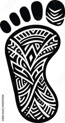 Bold tribal footprint silhouette with geometric patterns in sole design