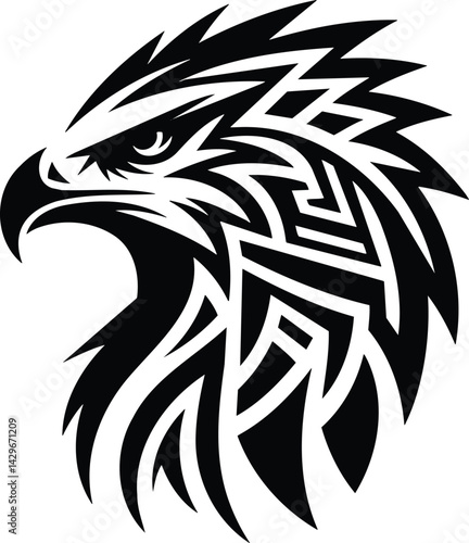 Wallpaper Mural Hawk Silhouette with Geometric Tribal Art in Feathers Torontodigital.ca