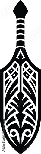 Tribal paddle blade silhouette with geometric art