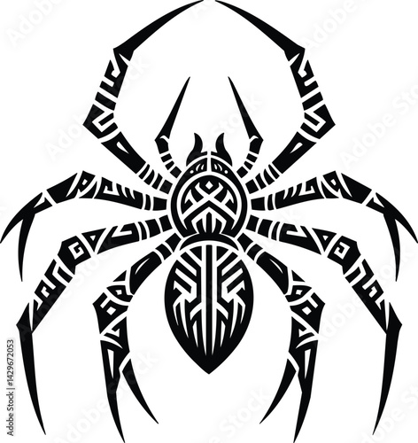 Tribal Spider Silhouette with Geometric Patterns Vector Illustration