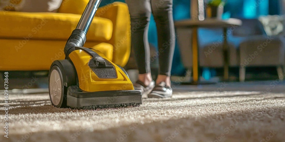 Fototapeta premium Exceptional maid service specializing in meticulous carpet vacuuming. 