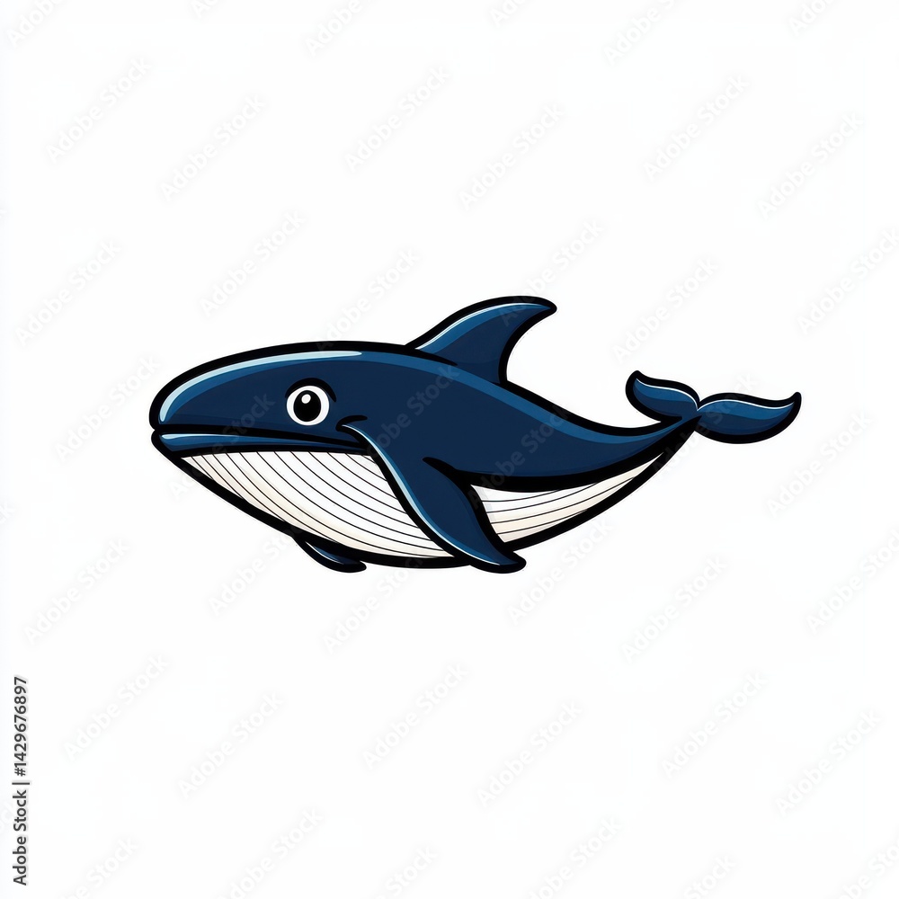 Fototapeta premium Stylized illustration of a blue whale with expressive eye and prominent fins