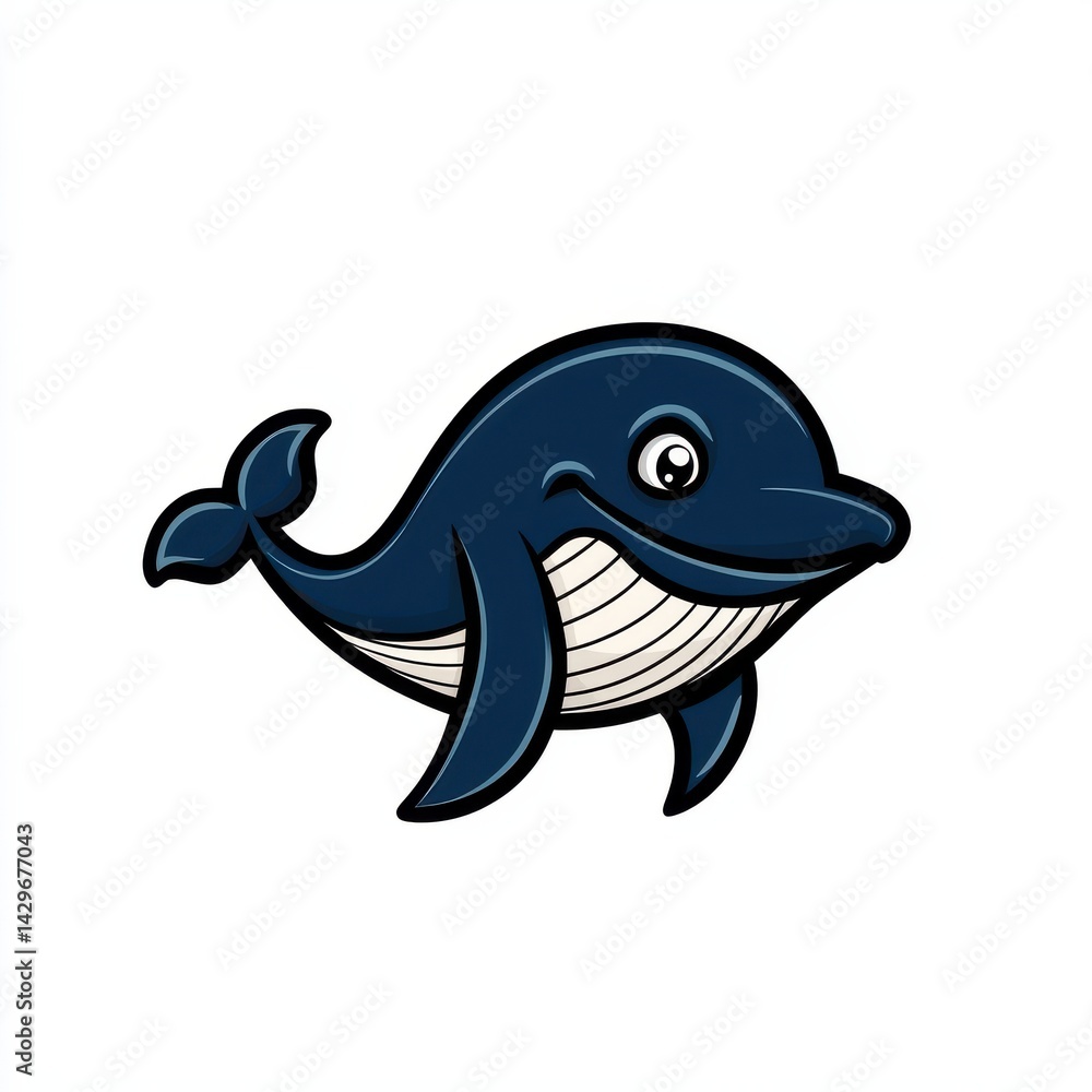 Obraz premium Cartoon illustration of a blue whale leaping with a smiling expression