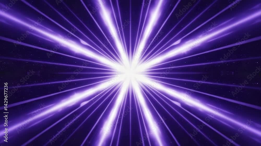 Radiant Purple light burst with glowing beams extending from center against dark background representing energy and brightness 4k video. Radiant Purple light burst with glowing beams extending from center against dark background representing energy and brightness 4k video.