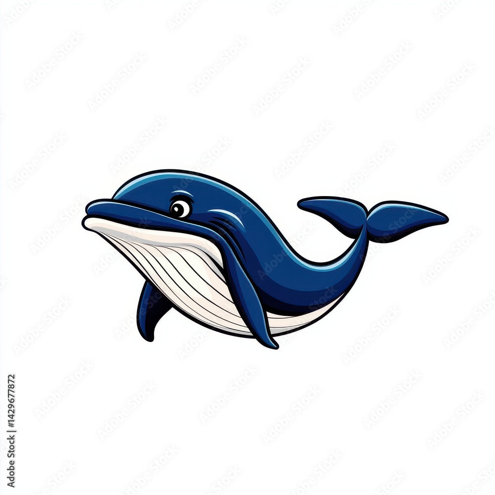 Obraz premium Cartoon illustration of a blue whale leaping out of the water