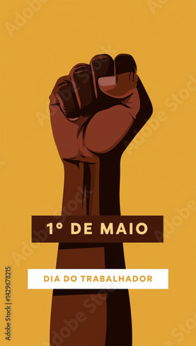 Arte Vetorial de Punho Erguido com Tipografia "1º de Maio" – Dia do Trabalho