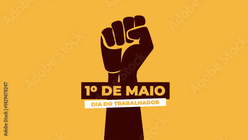 Arte Vetorial de Punho Erguido com Tipografia "1º de Maio" – Dia do Trabalho