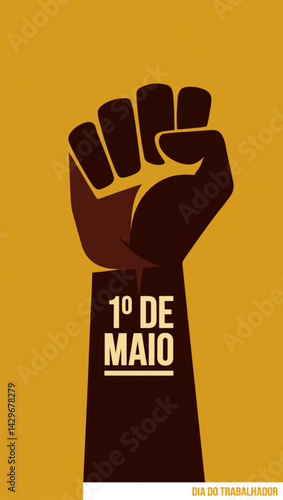Arte Vetorial de Punho Erguido com Tipografia "1º de Maio" – Dia do Trabalho