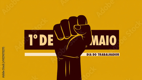 Arte Vetorial de Punho Erguido com Tipografia "1º de Maio" – Dia do Trabalho